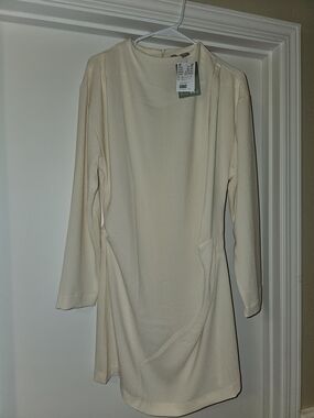 H&M Cream Long Sleeve Shift Dress